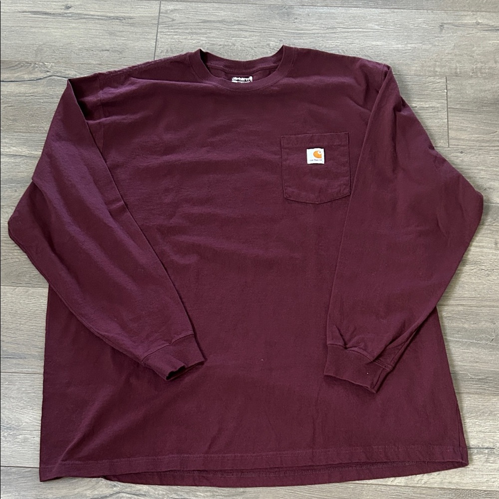 Carhartt Men's Burgundy Long Sleeve Tee 2XL loose fit